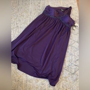 NWT Adrianna Papell Size 14 Womens Beaded One Shoulder Dress Purple Midi